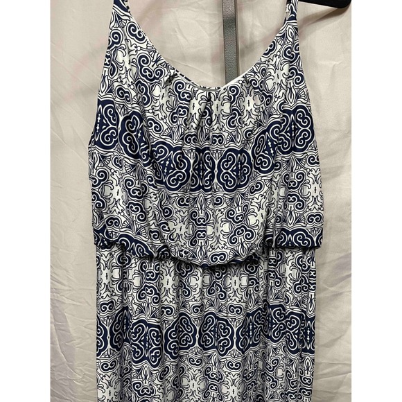 AB Studio Women's Maxi Dress XL Navy White Geometric Print Spaghetti Strap - Picture 3 of 7